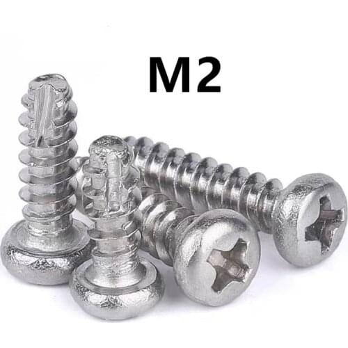 200pcs/lot M2x4/5/6/8/10/12mm GB13806.2 A type PT 304 Stainless Steel Round Head Cross Cut Tail Slotted Self-tapping Screw