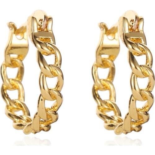 2021 Trendy Hollow Chain Hoop Earrings Simple Design Circle Statement Metal Geometric Stud Earrings Fashion Jewelry Short Women