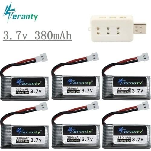 3.7V 380mAh 20c Lipo Battery and USB Charger For Hubsan X4 H107 H107L H107D JD385 JD388 Spare Parts 3.7v RC Drone Battery 752035