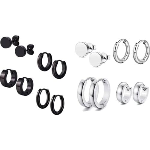 4 Pairs/Set Stainless Steel Punk Earrings Hip Hop Rock Gothic Ear Studs Unisex Women Men Jewelry Gifts