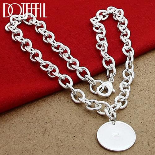 DOTEFFIL 925 Sterling Silver 18 Inch Chain Round Pendant Necklace For Women Wedding Engagement Fashion Jewelry