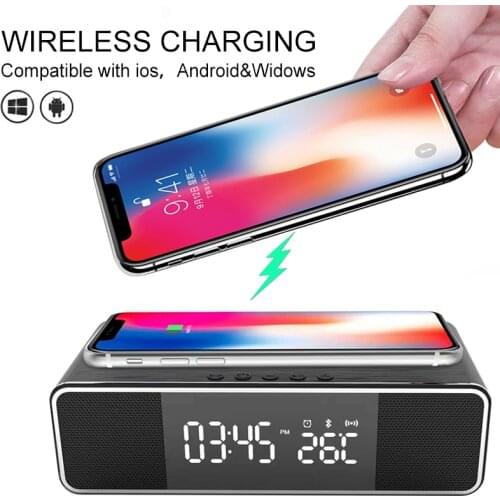 Hot Sale LED Electronic Alarm Clock Temperature Time Display With Wireless Mobile Phone Charging Bluetooth Speaker Desktop Decor