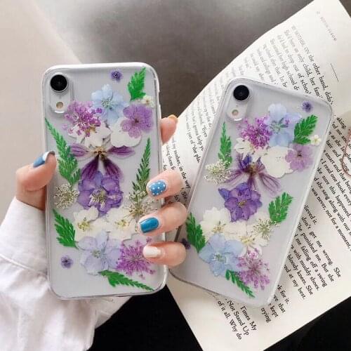 Real Dried Flowers Case For iPhone X XR XS Max Phone Cases DIY Dried Pressed Transparent TPU Cover For iPhone 6 6s 7 8 Plus Case