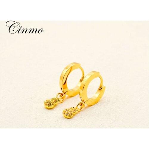 Cinmo Stainless Steel Piercing Drop Earrings Girls Full Crystal Cute Gourd Dangle Earrings For Women Wholesale Jewlery Gift