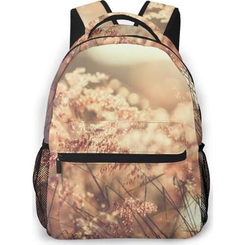 OLN Backpack Kids School Bag for Teenage Girls Flowers Grass Blurred On Sunset Photo Laptop Notebook Bagpack Travel Back Pack