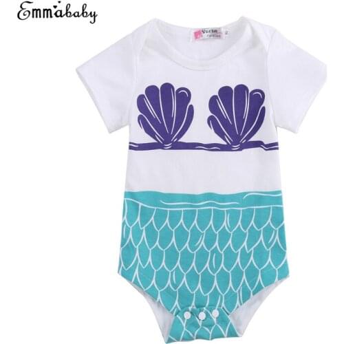 2017 Summer Newborn Cute Lovely Toddler Infant Bodysuit Baby Girl Clothes Mermaid Print Short Sleeve Bodysuit Outfit 0-24M