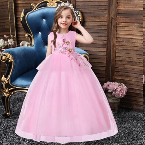Korean Style Childrens Red Wedding Gown Layered Princess Prom Dress For 10Y Three Dimensional Flower Birthday Party Dress