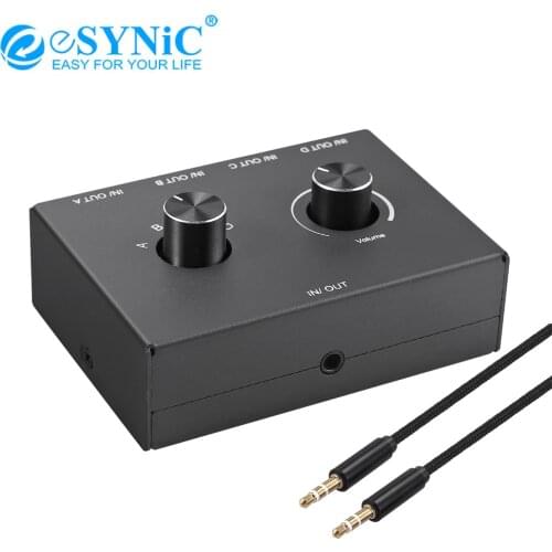 ESYNiC 2x1/1x2 Or 4x1/1x4 3.5mm Stereo Audio Switch Switcher 2 Port 4 Port Audio Switcher Splitter No External Power Required