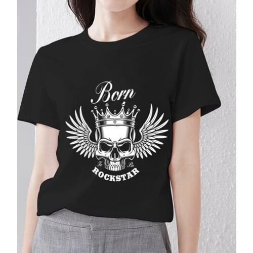 Skull T Shirt Goth Style Graphic Tees Women Short Sleeve Summer Fashion Black Classic O-Neck Printing Tops Womens Clothes