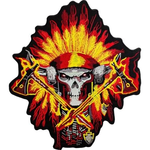 Indian Style Skull Embroidery Patch Punk Cool Sticker Iron on Applique for Motorcycle Biker Back Jacket Vest DIY Customized