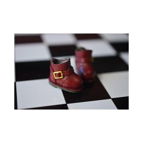 OB11 doll shoes fashion round head simple small leather shoes motorcycle boots versatile ankle boots black liquor red and so on