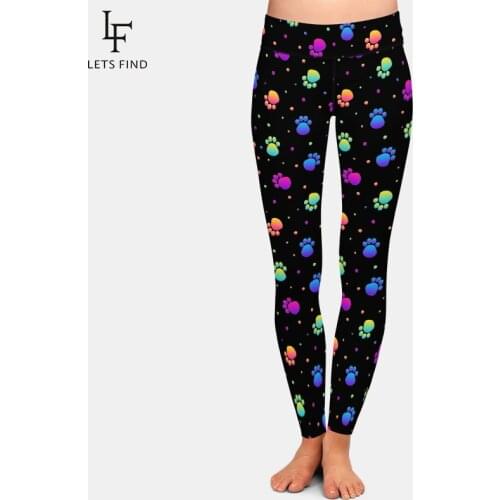 LETSFIND Cute Colorful Dog PAWS Print Plus Size Slim Women Leggings High Waist Fitness Pant Casual Legging for Women