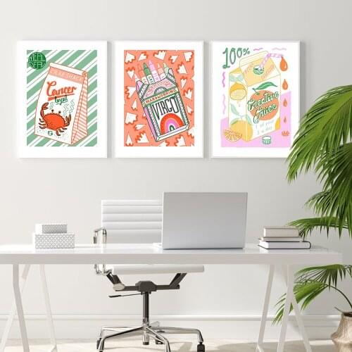 Cartoon Kitchen Decor Drinks Posters Creative Juice Layers Cancer Zodiac Libra Virgo Canvas Painting Wall Art Print Pictures