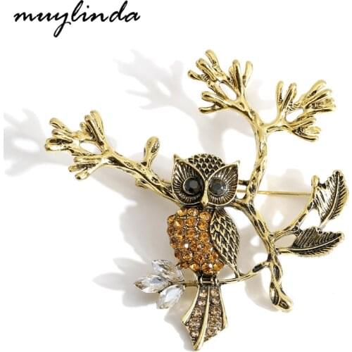 Muylinda Halloween Brooches Party Enamel Pin Jewelry Crystal Owl Bird Womens Brooch Gift For Women Scarf Clip