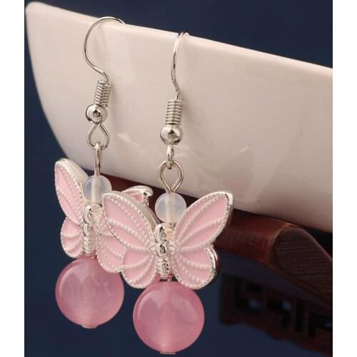 NEW ethnic pink butterfly earrings vintage enamel drop earrings for women and girl jewelry серьги