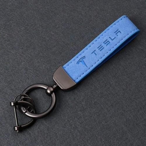 NEW Style Leather Car Custom Keychain Suede Leather Keychain car Logo for Tesla Model 3 Model X Model S Model Y car Accessories