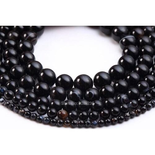 Wholesale Natural Stone White Stripe Black Agates Round Loose Beads for Jewelry Making 4/6/8/10/12mm Pick Size DIY Bracelet