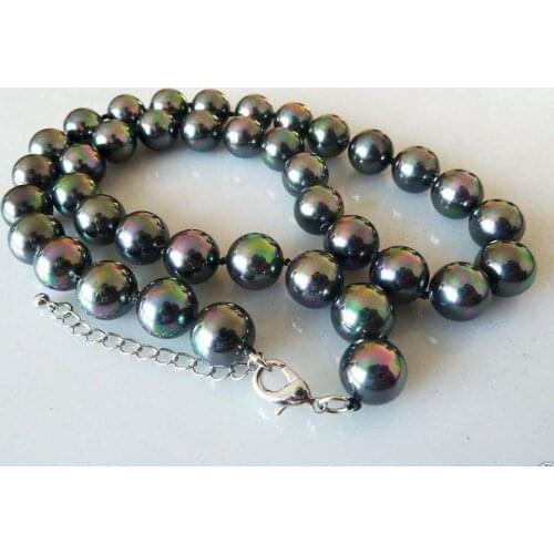Genuine Rainbow Black South Sea Shell Pearl Fashion Necklace 18"Rare 10mm
