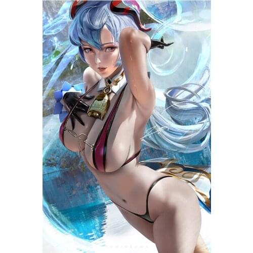 Print Canvas Blue Sea View Sexy Girl Art Poster 40x60 50x70 60x90 Custom Painting Living Room Bedroom Hanging Picture