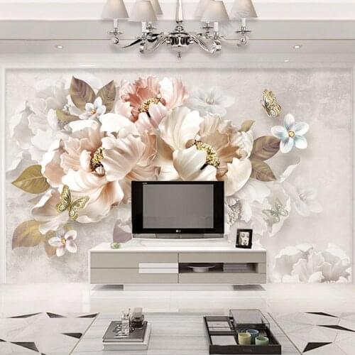 Custom 3D Embossed Peony European Style Retro Wallpapers Murals Wall Painting Living Room Background Wall Home Decor Wall Cloth