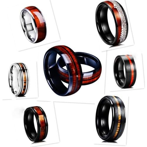 Popular 8mm Tungsten Carbide Steel noble solid wood wholesale ring. The charm of men. Fashion trend engagement accessories