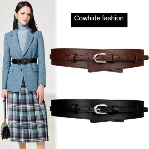 New Cowhide Belts for Women Outer Sweater Decorative Coat Waist Seal Versatile Suit with Dress Cummerbunds Womens Luxury Belt