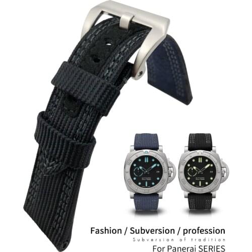 26mm High Quality Nylon Canvas Cow Leather Watch Strap Watchband For Panerai pam985 Submersiblea Luminor Accessories Bracelet