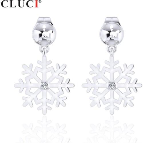 CLUCI 925 Sterling Silver Snowflake Stud Earrings for Women Pearl Mounting for Jewelry Making Silver 925 Stud Earrings SE100SB