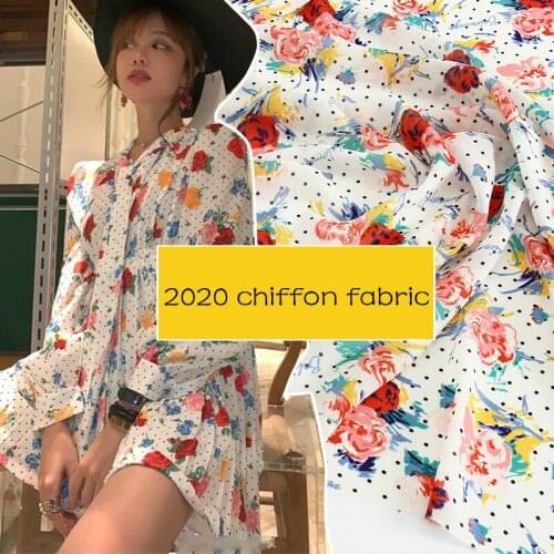 Chiffon polyester fabric cloth meter material rose printed shirt dress sewing diy handmade shirt scarf fabric alibaba express