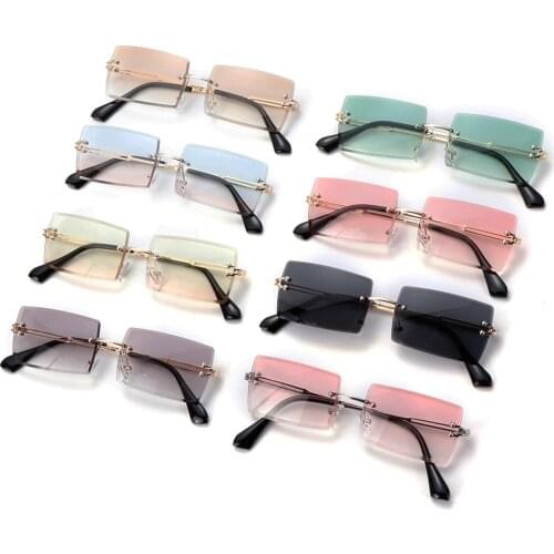 Man Traveling Style Fashion Rimless Mountaineering Sunglasses Trendy Small Rectangle Sun Glasses UV400 Shades For Women Eyewear