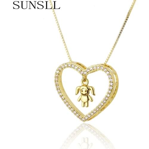 SUNSLL New gold copper necklace boy and girl heart pendant necklce for women fashion simple jewelry chain party gifts