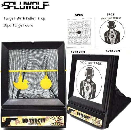Tactical Hunting Self Resetting Target With Pellet Trap + 10pcs Paper Aim Paintball Shooting Target Device