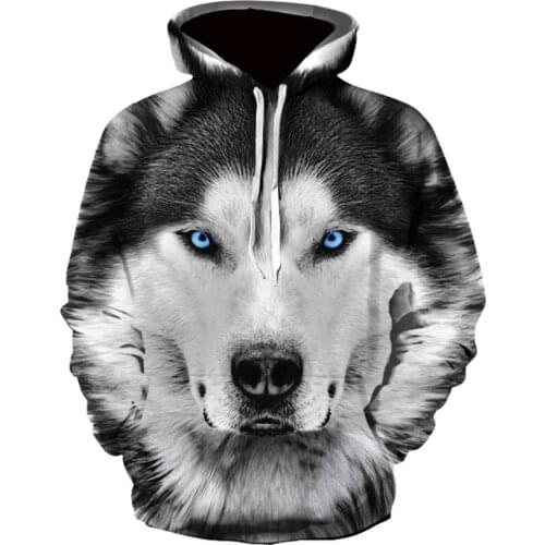 Spring and Autumn Mens Junior Wolf Hoodie Fashion 3D Wolf Printing Loose Streetwear 2021 Funny Animal Street Hip Hop Sweatshirt