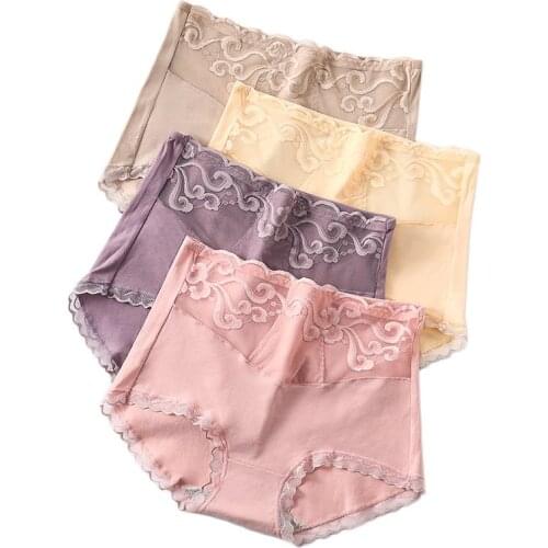 4Pcs High Waist Sexy Lace Women Panties Cotton Body Slimming Ladies Underwear Seamless Girls Briefs Breathable Female Lingerie