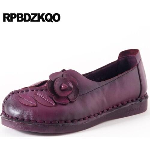 Round toe traditional chinese shoes floral flower designer china women elderly ethnic flats large size purple ladies slip on