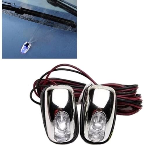 Car Styling Universal 2pcs LED Light Lamp Windshield Washer Wiper Jet Water Spray Nozzle Spout Wiper Washer Eye