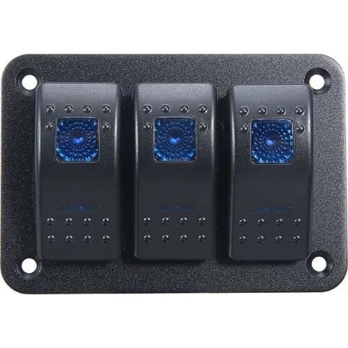 1 Set Waterproof 3-Gang Blue LED Light Car Caravan Boat Marine Rocker Switch Panel 12V 24V Car Styling Rocker Switch