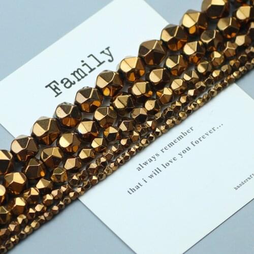 3 4 6 8 10mm Plating Copper Stone beads Natural Hematite Loose Beads for Jewelry Making Round Beads DIY Bracelet Accessories 15