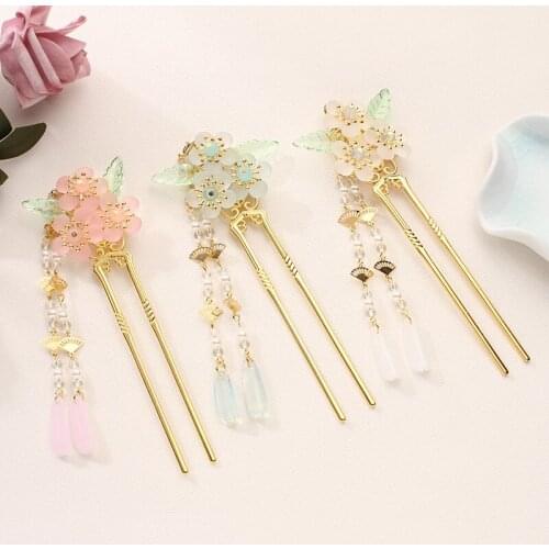 Vintage Chinese Style Crystal Hair Stick Beads Hair Pins Clips Simulated Pearls Long Tassel Hairpins Bride Hair Jewelry Headwear