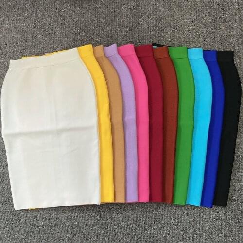 12 Colors Top Quality Solid Knee Length Rayon Tight Bandage Skirt Party Bodycon Skirt