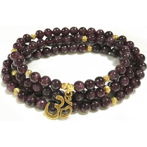 74 CM Women Gold Color Charm Bracelet 5 MM Nature Garnet Stone Pendant Necklace Good Quality Yoga Jewelry Warp Bangle