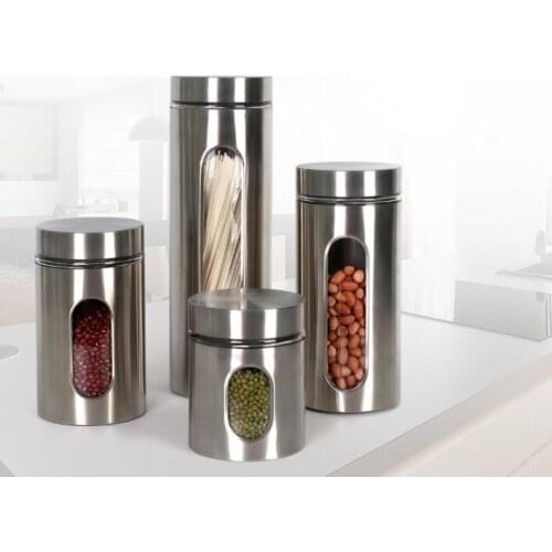 1PC Food Storage Boxes Container Home Kitchen Snacks Dried Fruit Grains Cereal Tank Sealed Stainless Steel Storage Jars OK 1089