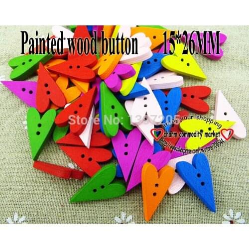 100PCS heart painting colors wood cartoons buttons coat boots sewing clothes accessories WCB-174