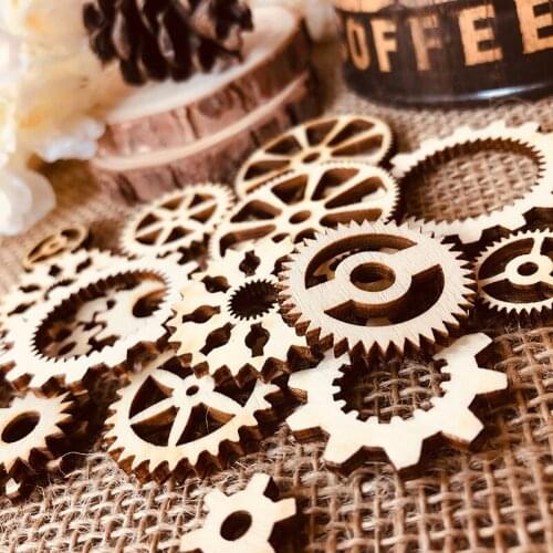 20pcs Laser Cut Wooden Embellishments Mix Gear Wheel Art Scrapbooking Decoration Wood DIY Crafts Supplies Sewing Accessory