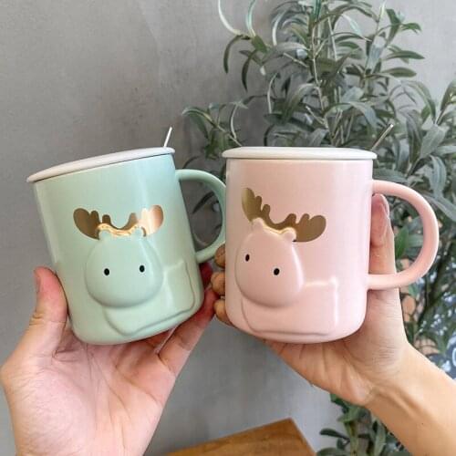 430ml Cute girl cat mug With Lid and Spoon Coffee cup Milk Tea Mugs Breakfast Cup Drinkware Couple Novelty Gifts