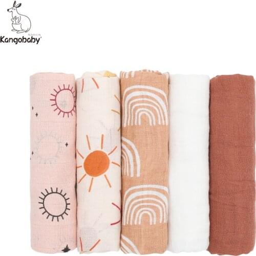 60x60cm 5 pcs pack Kangobaby Multi-functional Muslin Cloth Baby Burp Cloth Scarf Bib Face Towel