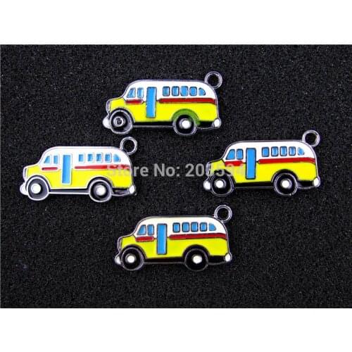 AE316 Mix Color 20Pcs Alloy Metal Enamel School Bus Charms Pendants 32x18mm