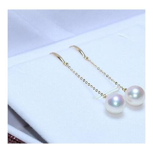 Free shipping gorgeous pair of 10-11 south sea round white pearl dangle earring 18k