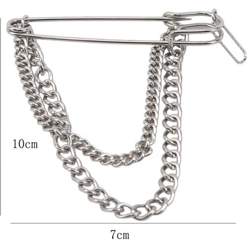 Minimalist Silver Color Retro Punk Big Pins Cross Metal Brooch for Women Man Couple Hip Hop Long Chain Coat Accessories Brooch