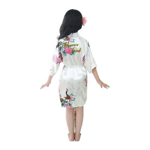 Baby Kids Girl Robes Peignoir Infant Child Flower Girls Silk Satin Kimono Robes Bathrobe Sleepwear Peacock Print Pajamas Clothes
